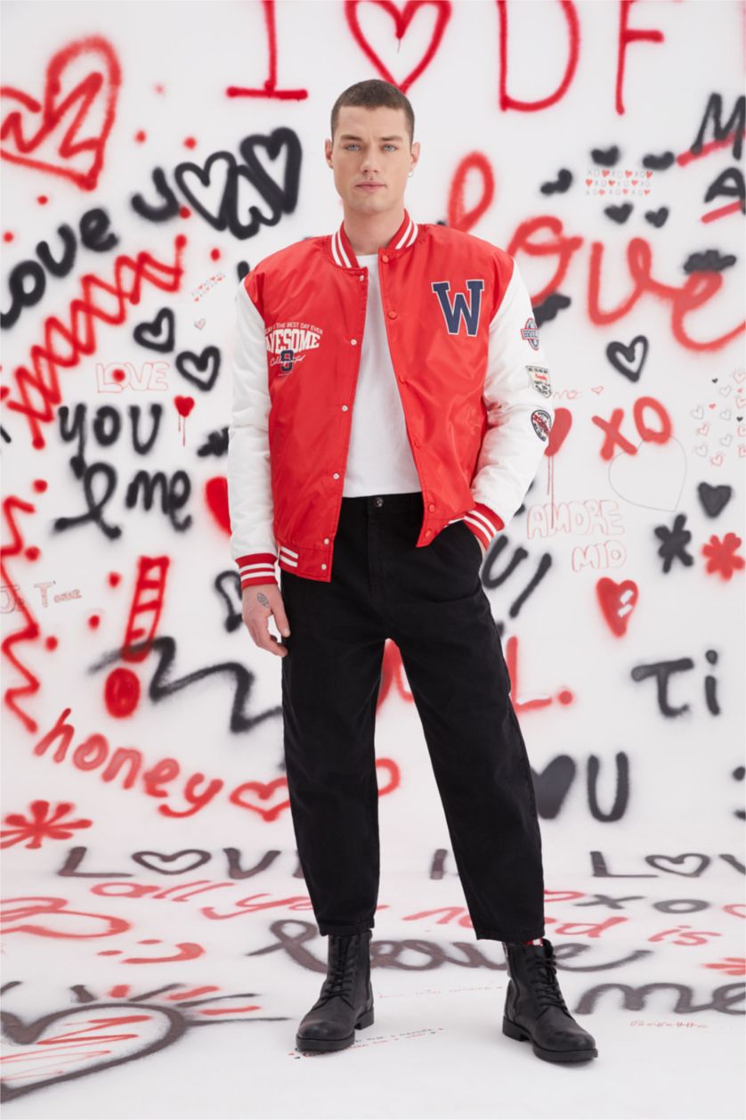 HOMME Rouge Manteau collégial oversize col collégial appliqué color block bomber college