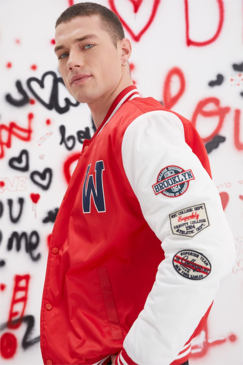 HOMME Rouge Manteau collégial oversize col collégial appliqué color block bomber college