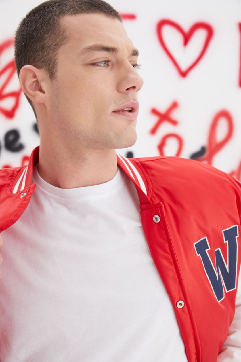 HOMME Rouge Manteau collégial oversize col collégial appliqué color block bomber college