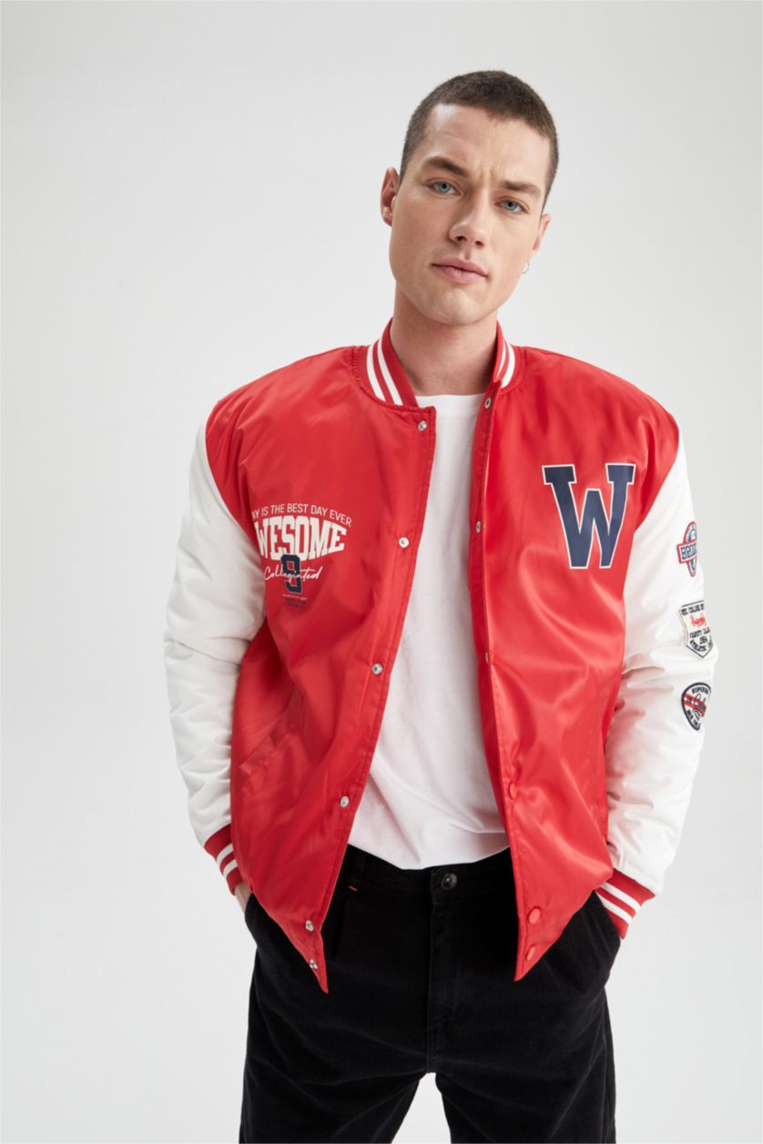 HOMME Rouge Manteau collégial oversize col collégial appliqué color block bomber college