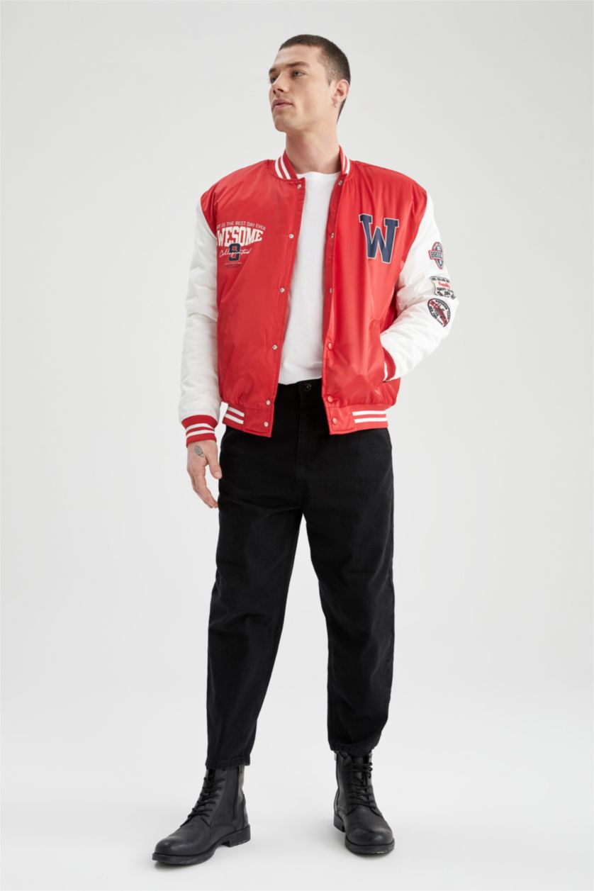 HOMME Rouge Manteau collégial oversize col collégial appliqué color block bomber college