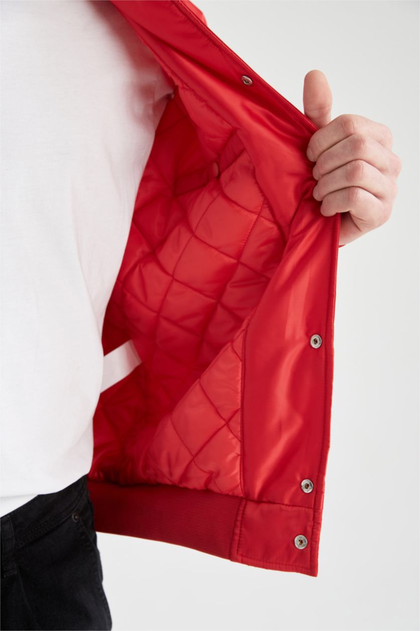 HOMME Rouge Manteau collégial oversize col collégial appliqué color block bomber college