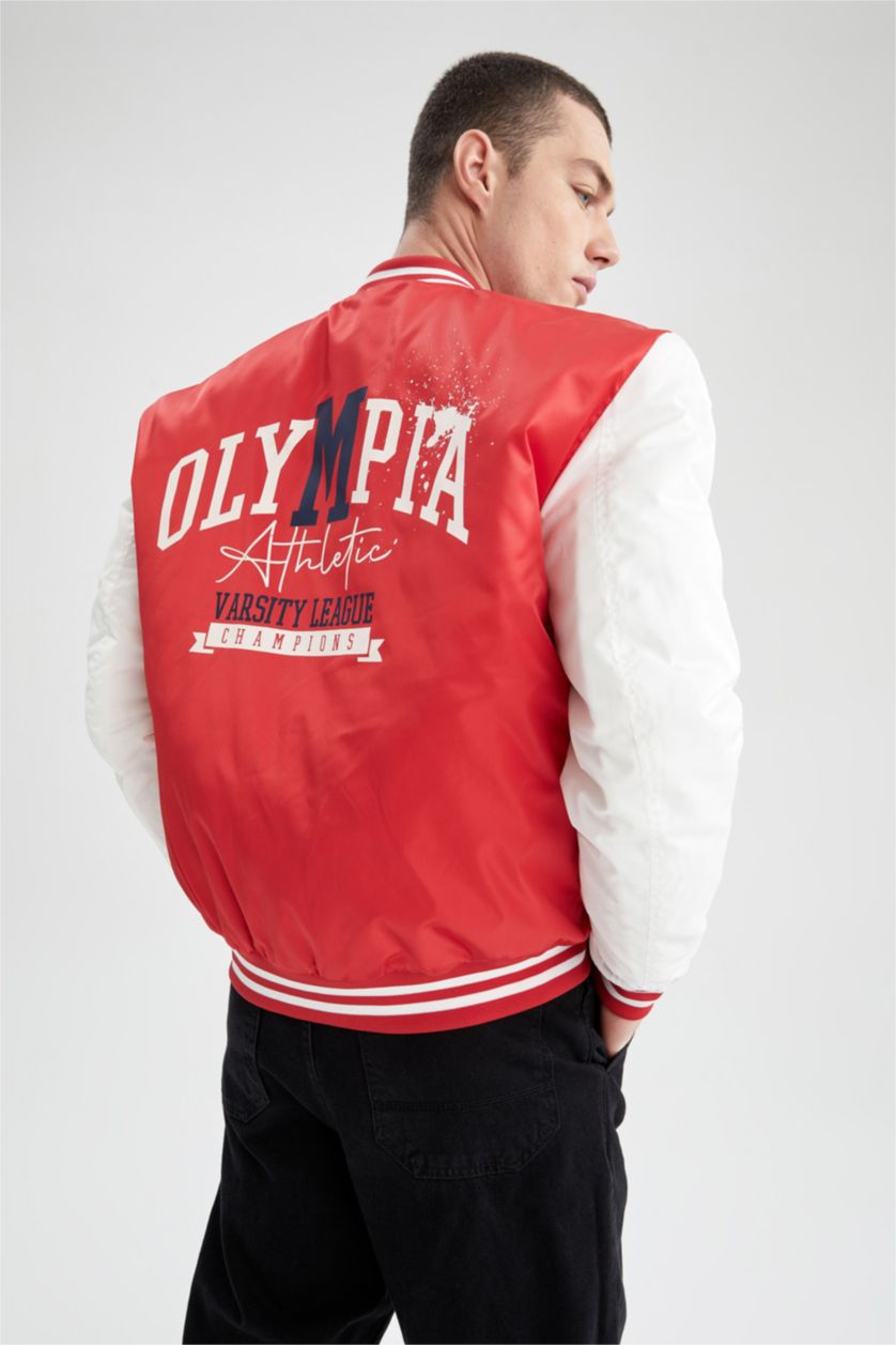 HOMME Rouge Manteau collégial oversize col collégial appliqué color block bomber college