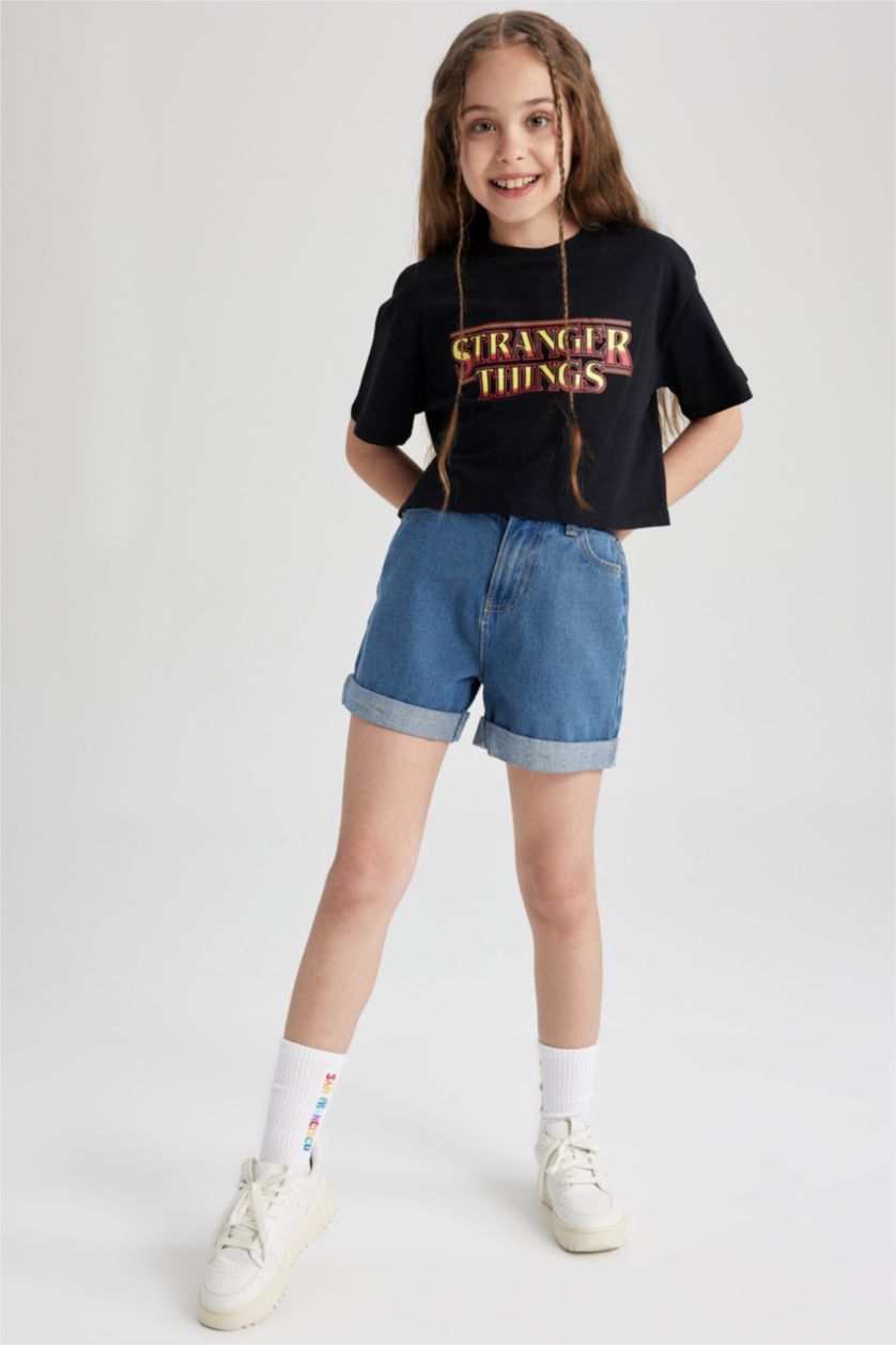 GIRLS & TEENS Blue Girl Mom Fit Mini Jean Short