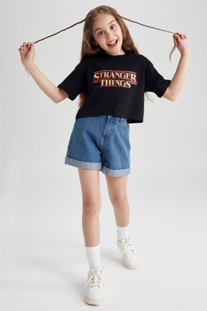 GIRLS & TEENS Blue Girl Mom Fit Mini Jean Short