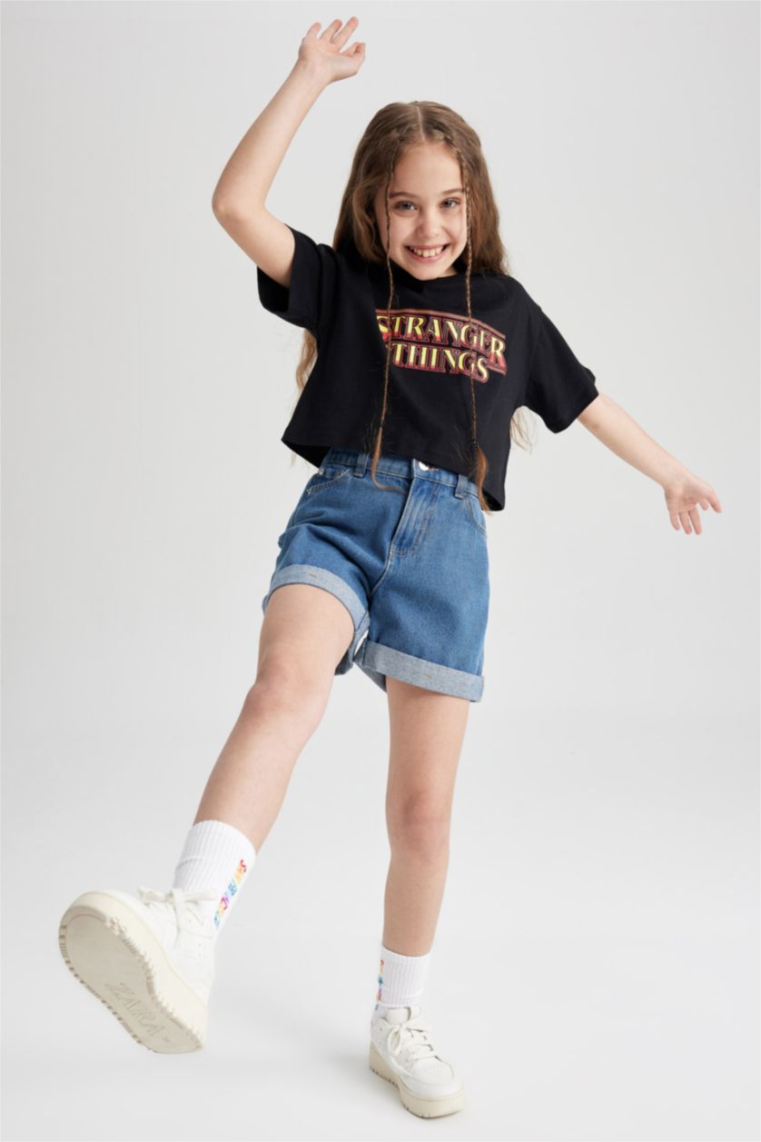 GIRLS & TEENS Blue Girl Mom Fit Mini Jean Short