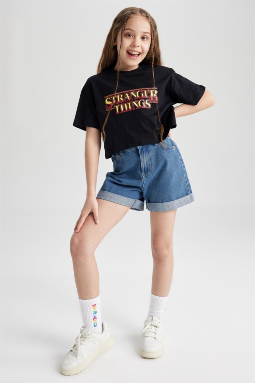 GIRLS & TEENS Blue Girl Mom Fit Mini Jean Short