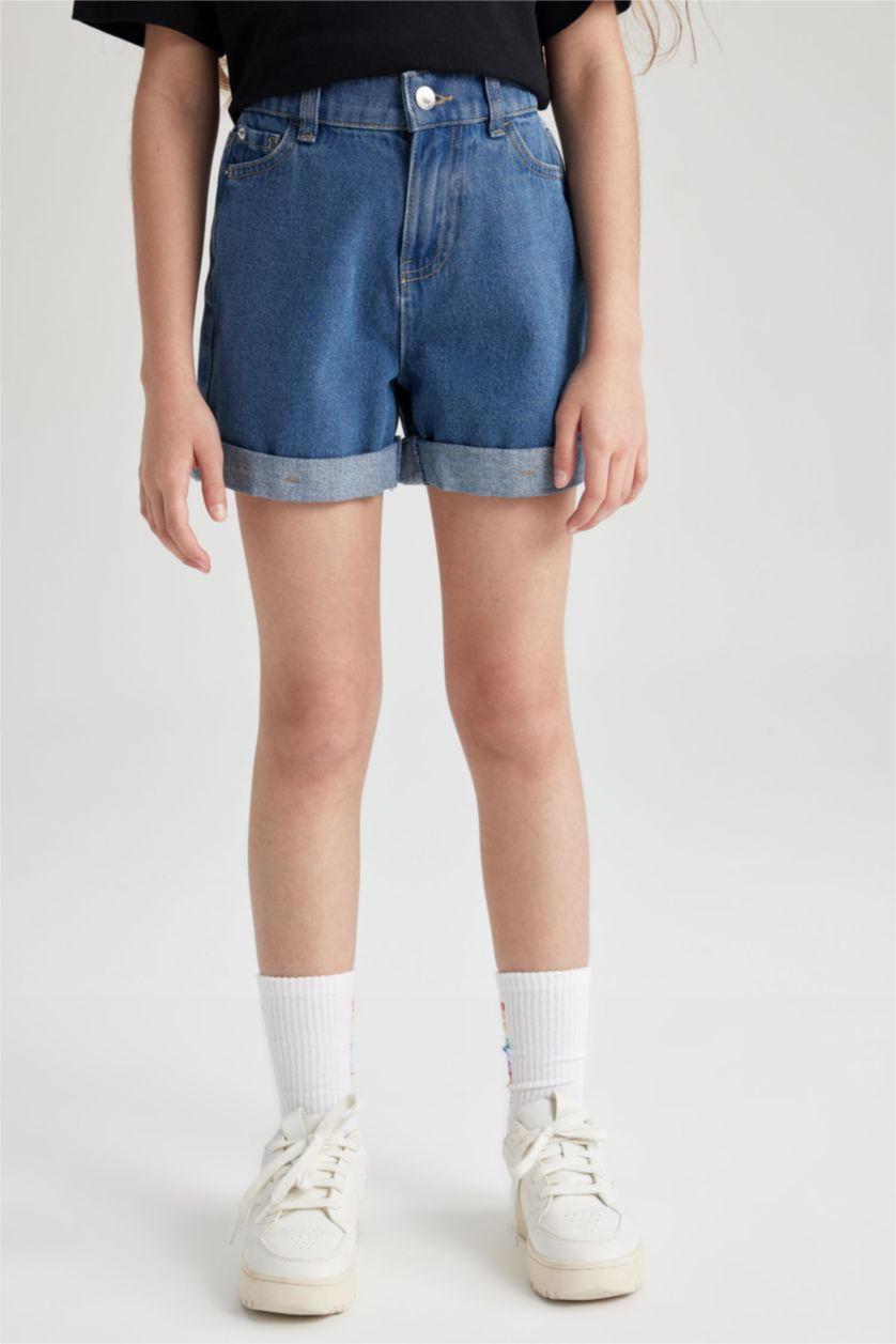 GIRLS & TEENS Blue Girl Mom Fit Mini Jean Short