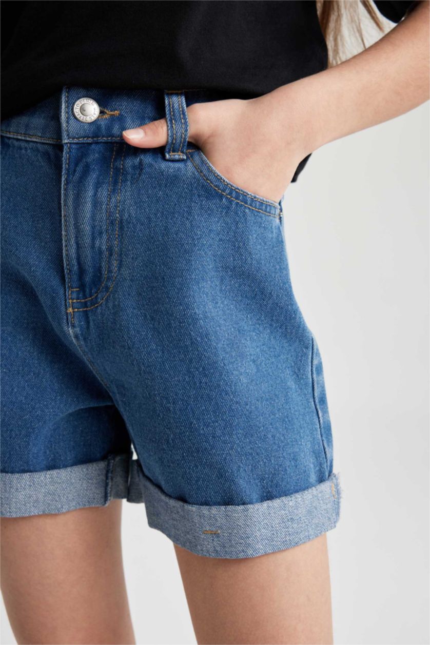 GIRLS & TEENS Blue Girl Mom Fit Mini Jean Short