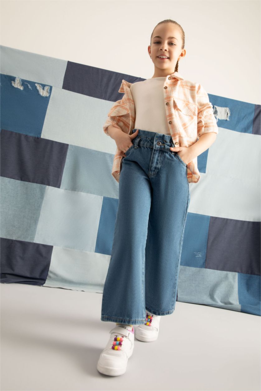 Kız Çocuk - Genç Kız Mavi Kız Çocuk Wide Leg Geniş Paça Jean Pantolon