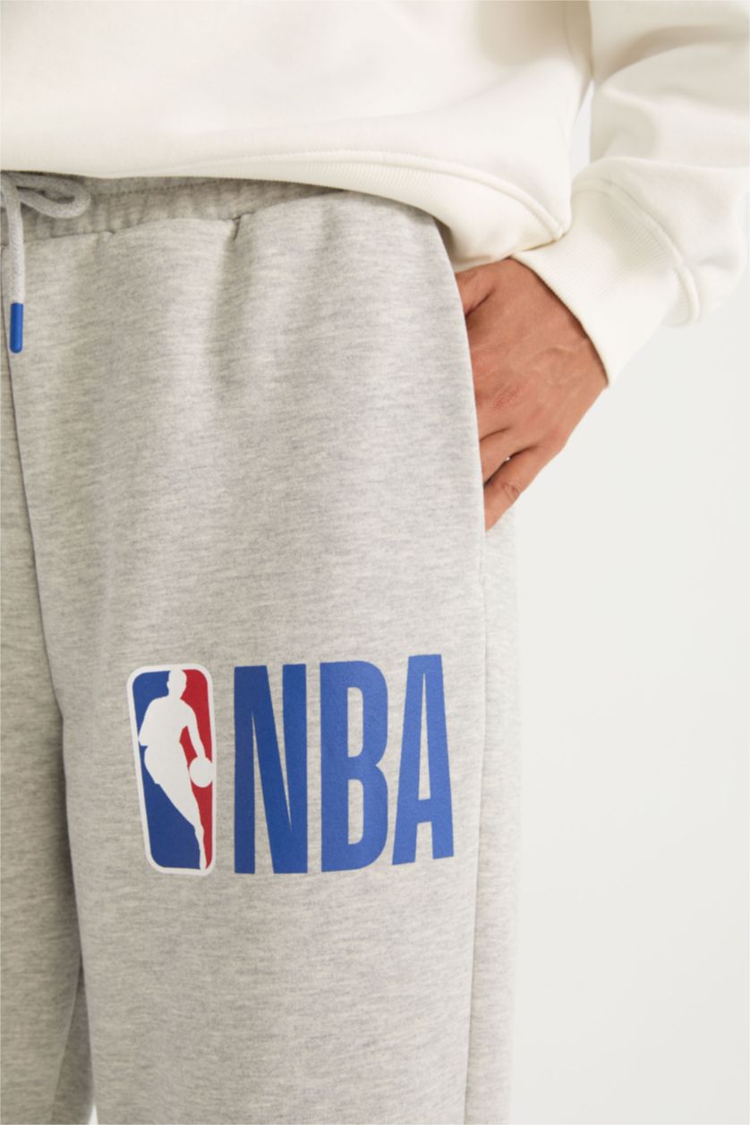 WOMAN Grey Melange NBA Licensed With Pockets Thin Sweatshirt Fabric Trousers