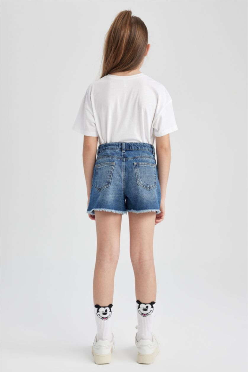GIRLS & TEENS Blue Girl Mom Fit Ripped Detailed Shorts