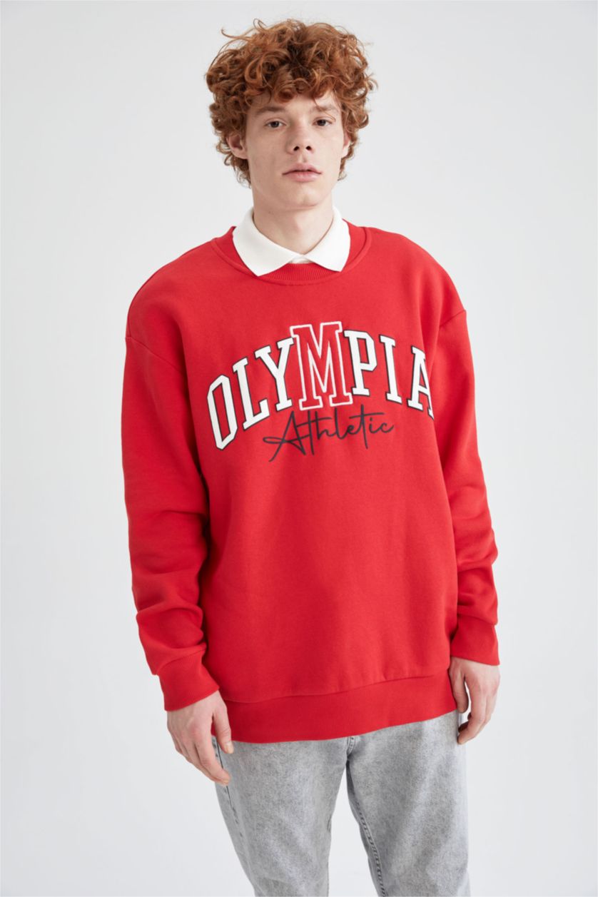 HOMME Rouge Sweat-shirt oversize à manches longues et col ras du cou imprimé