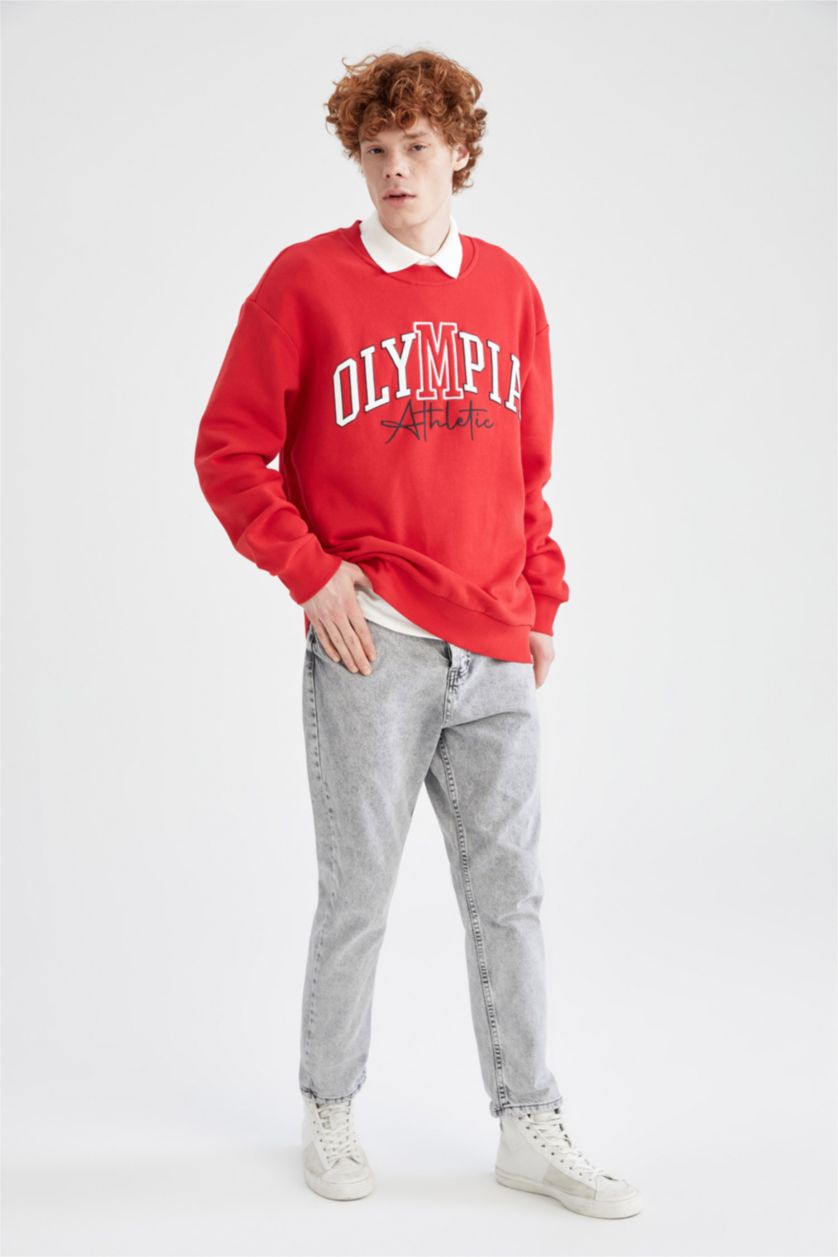 HOMME Rouge Sweat-shirt oversize à manches longues et col ras du cou imprimé