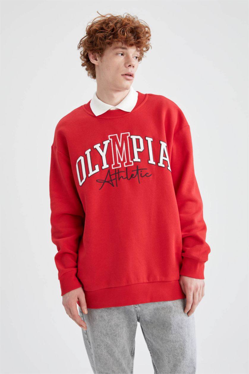 HOMME Rouge Sweat-shirt oversize à manches longues et col ras du cou imprimé