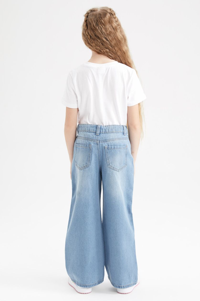 بناتي أزرق فاتح بنطلون جينز بناتي وايد ليج