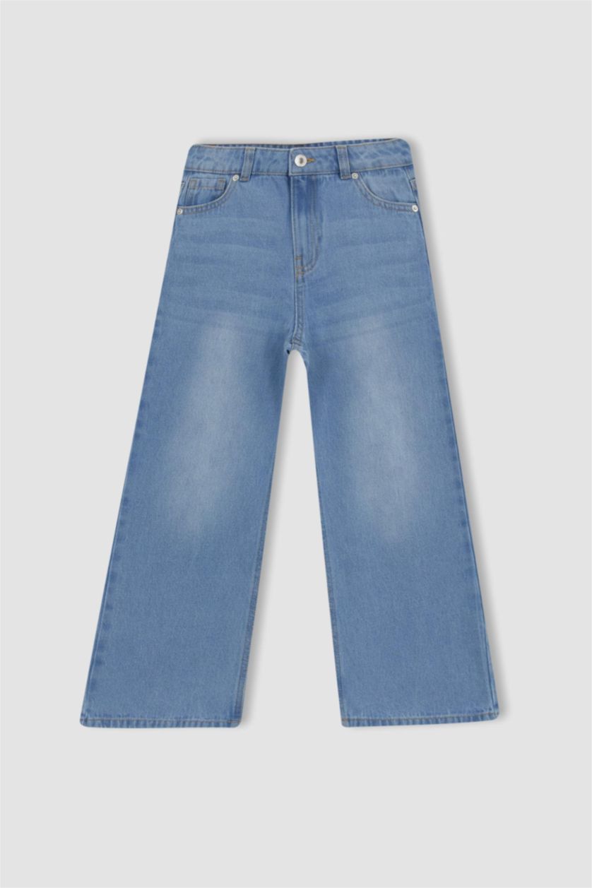 بناتي أزرق فاتح بنطلون جينز بناتي وايد ليج