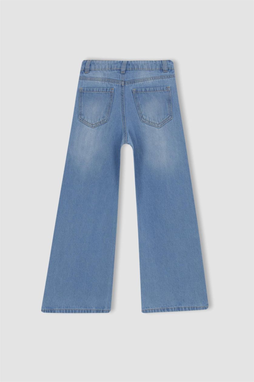 بناتي أزرق فاتح بنطلون جينز بناتي وايد ليج