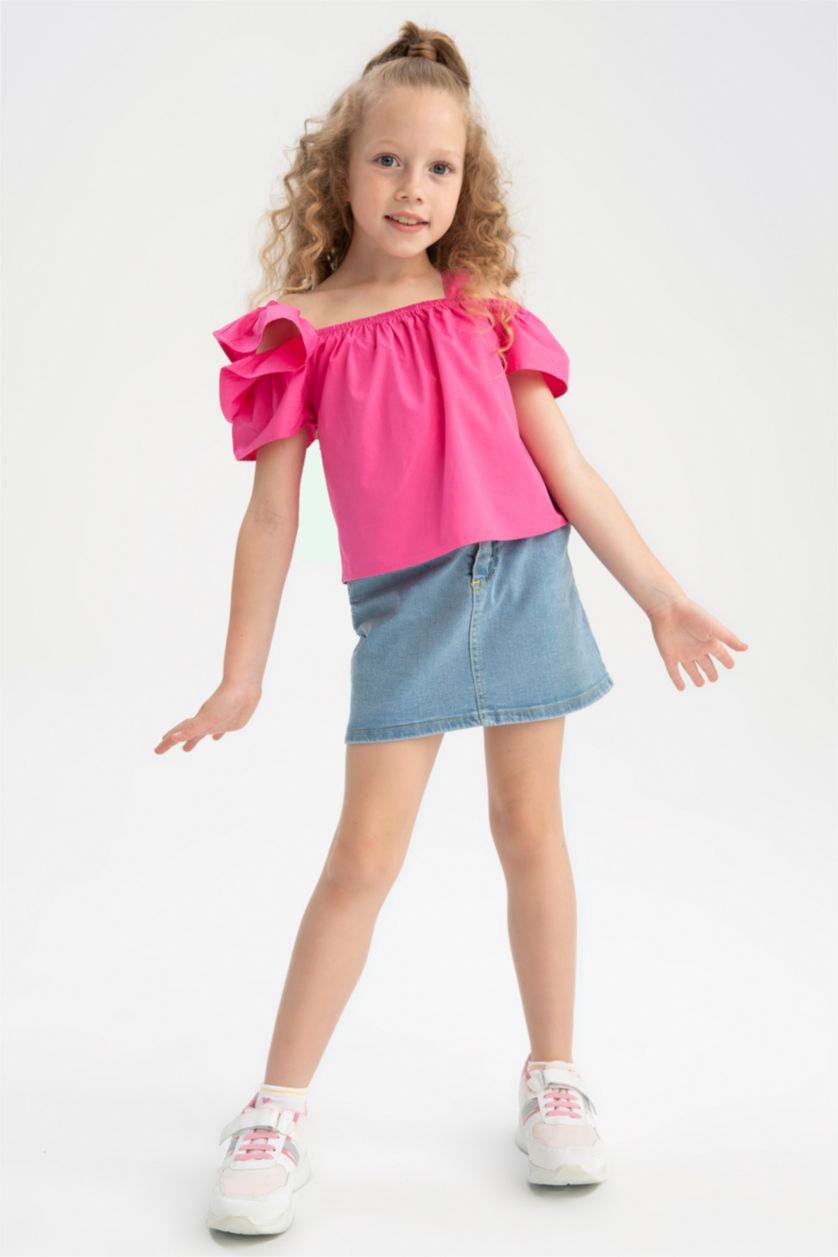 بنات أزرق فاتح تنورة جينز بناتي قصير بقصة مريحة