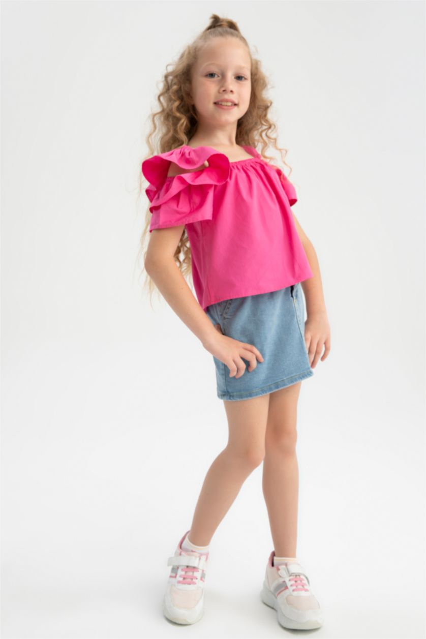 بنات أزرق فاتح تنورة جينز بناتي قصير بقصة مريحة