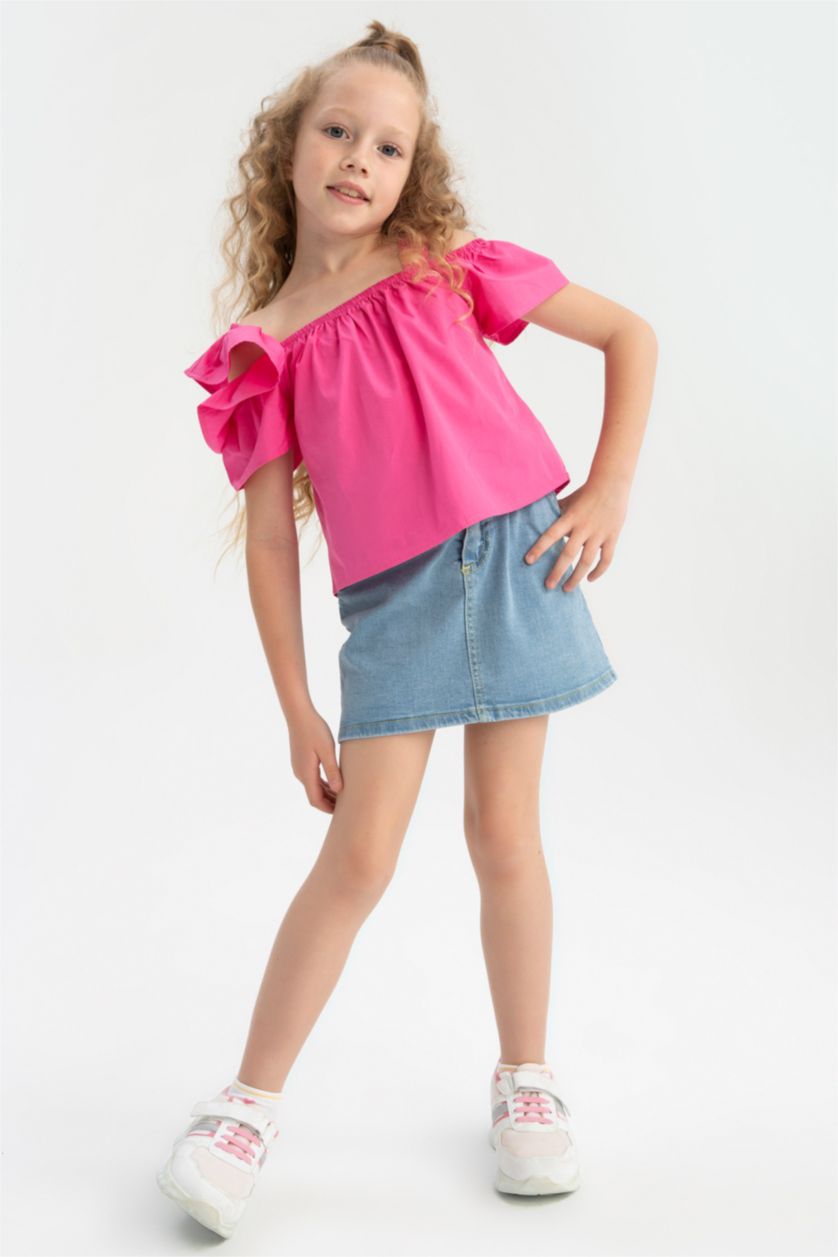 بنات أزرق فاتح تنورة جينز بناتي قصير بقصة مريحة