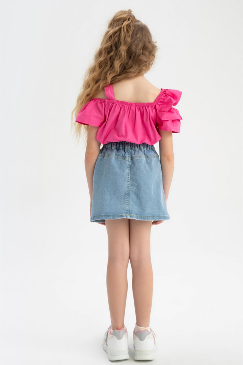 بنات أزرق فاتح تنورة جينز بناتي قصير بقصة مريحة