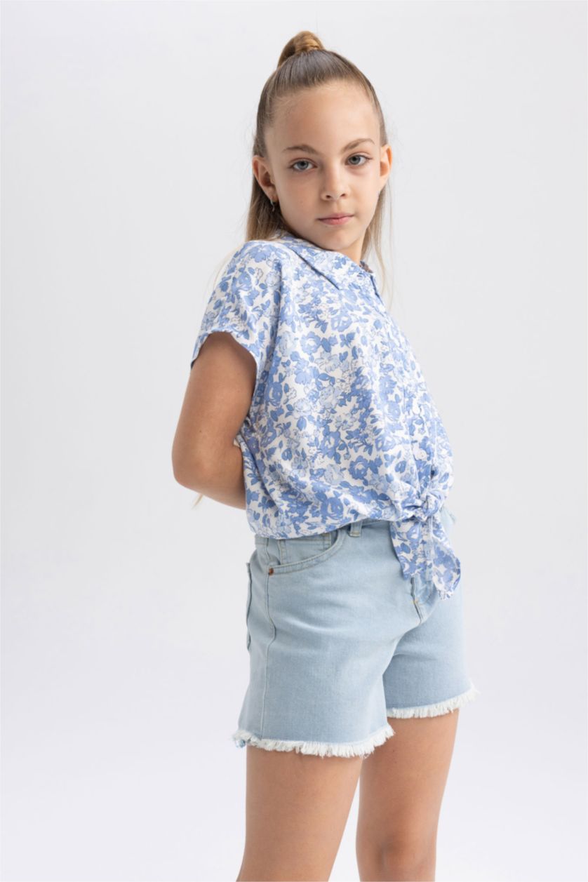 Girls & Teens Ice Blue Girl Skinny Fit Mini Jean Short