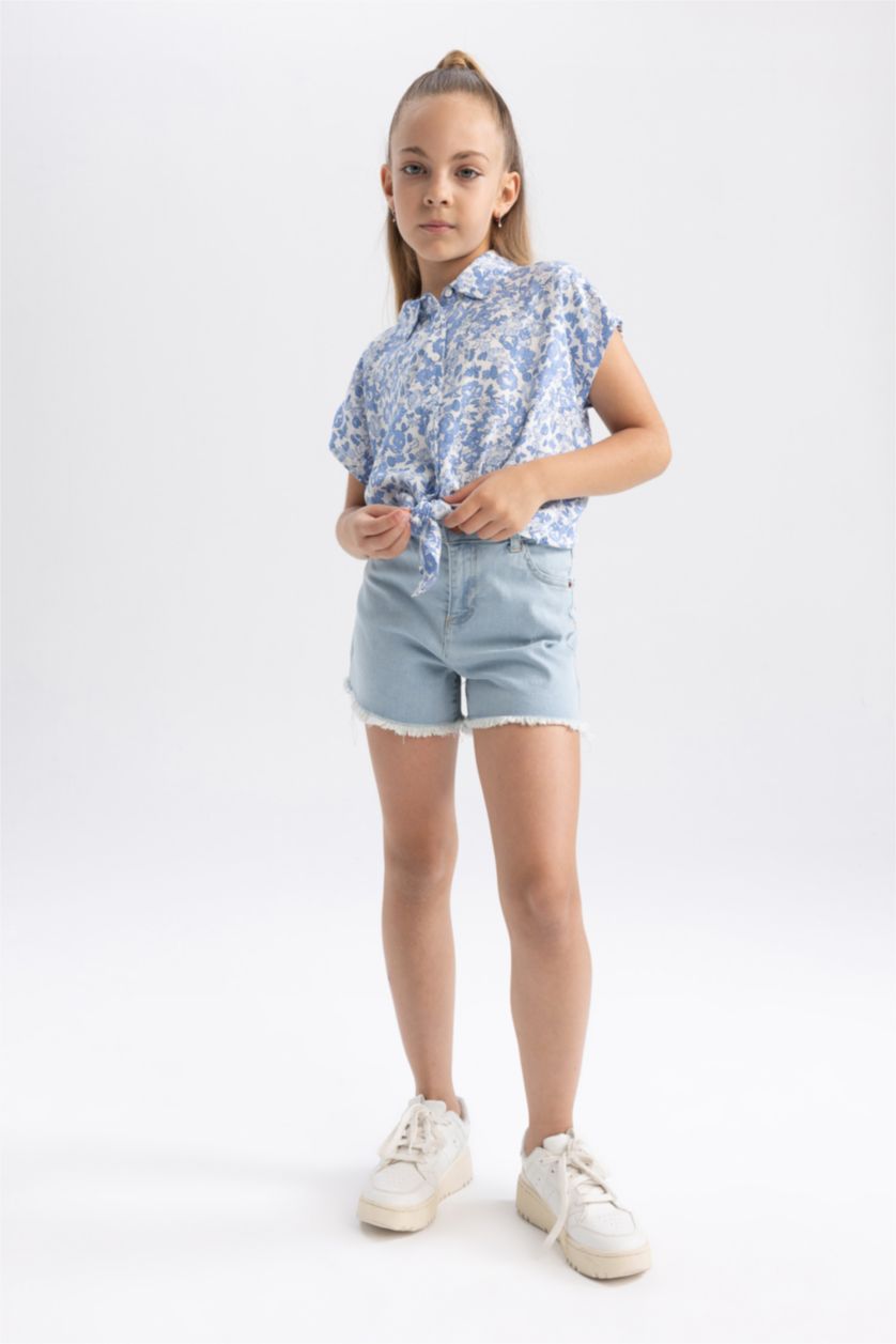 Girls & Teens Ice Blue Girl Skinny Fit Mini Jean Short