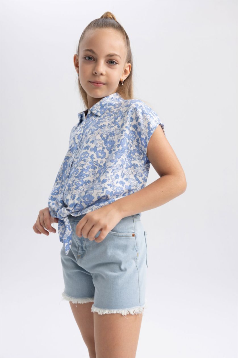 Girls & Teens Ice Blue Girl Skinny Fit Mini Jean Short