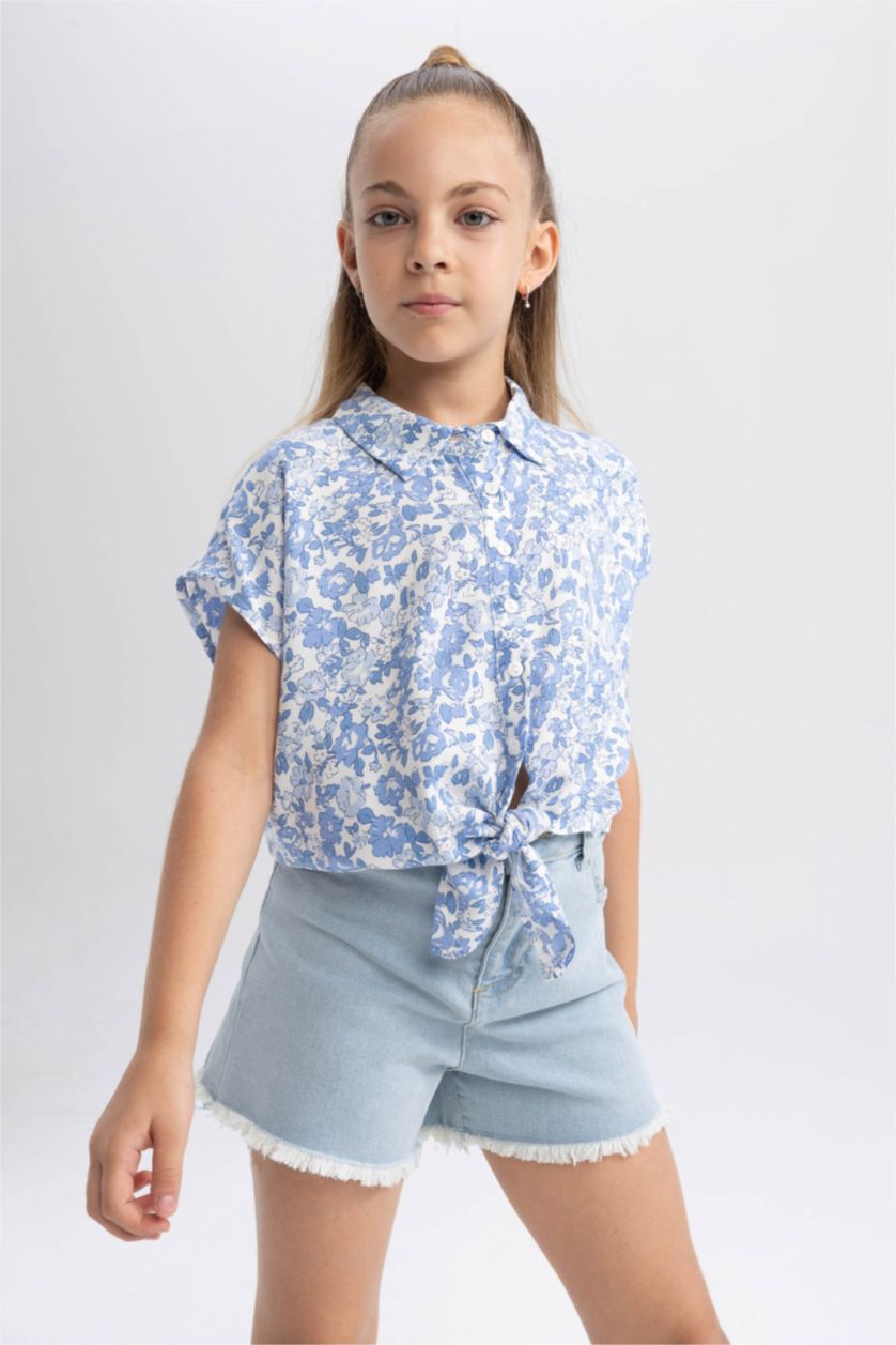 Girls & Teens Ice Blue Girl Skinny Fit Mini Jean Short