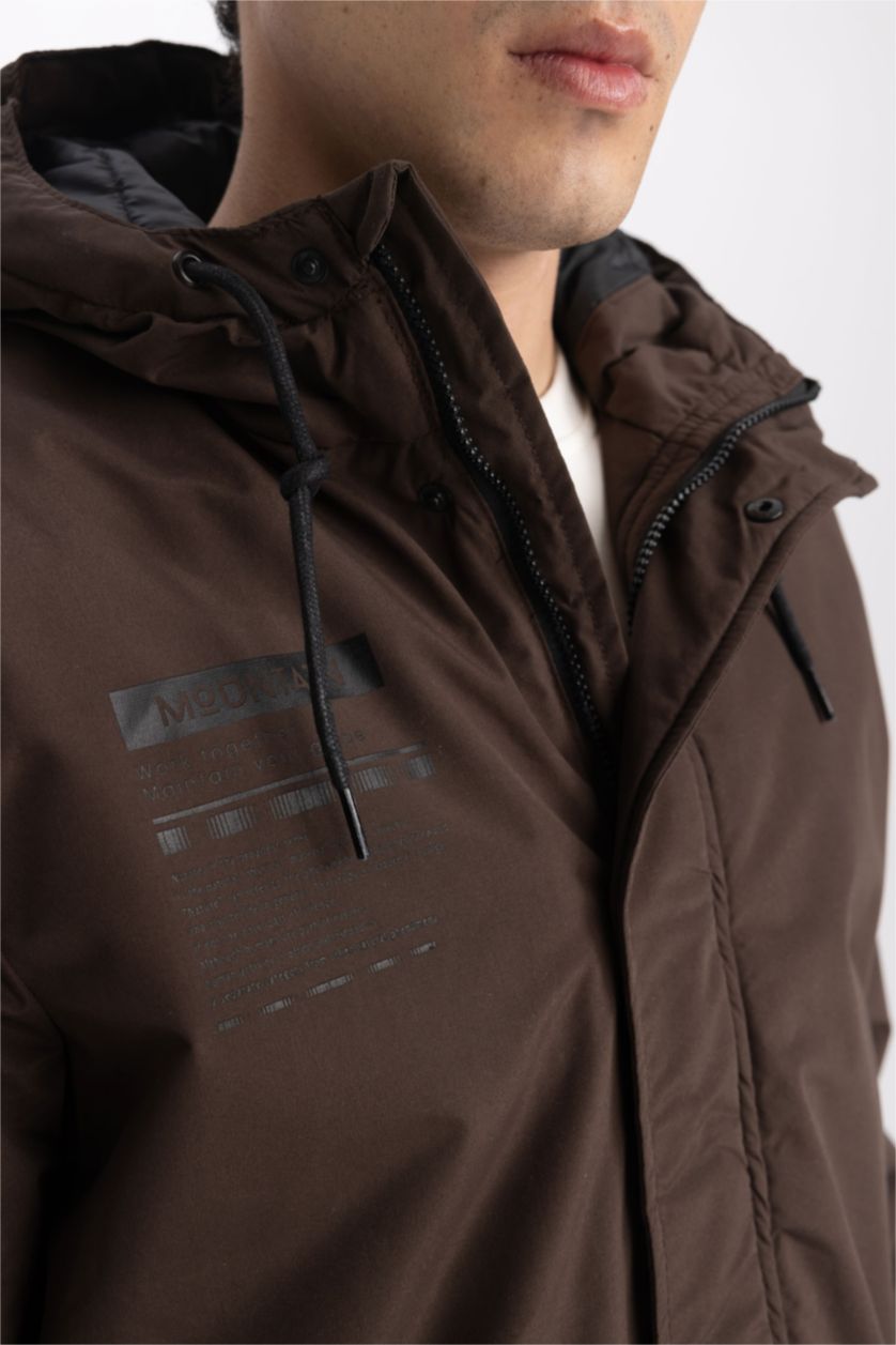 Erkek Kahve Slim Fit Kapüşonlu Mont Parka