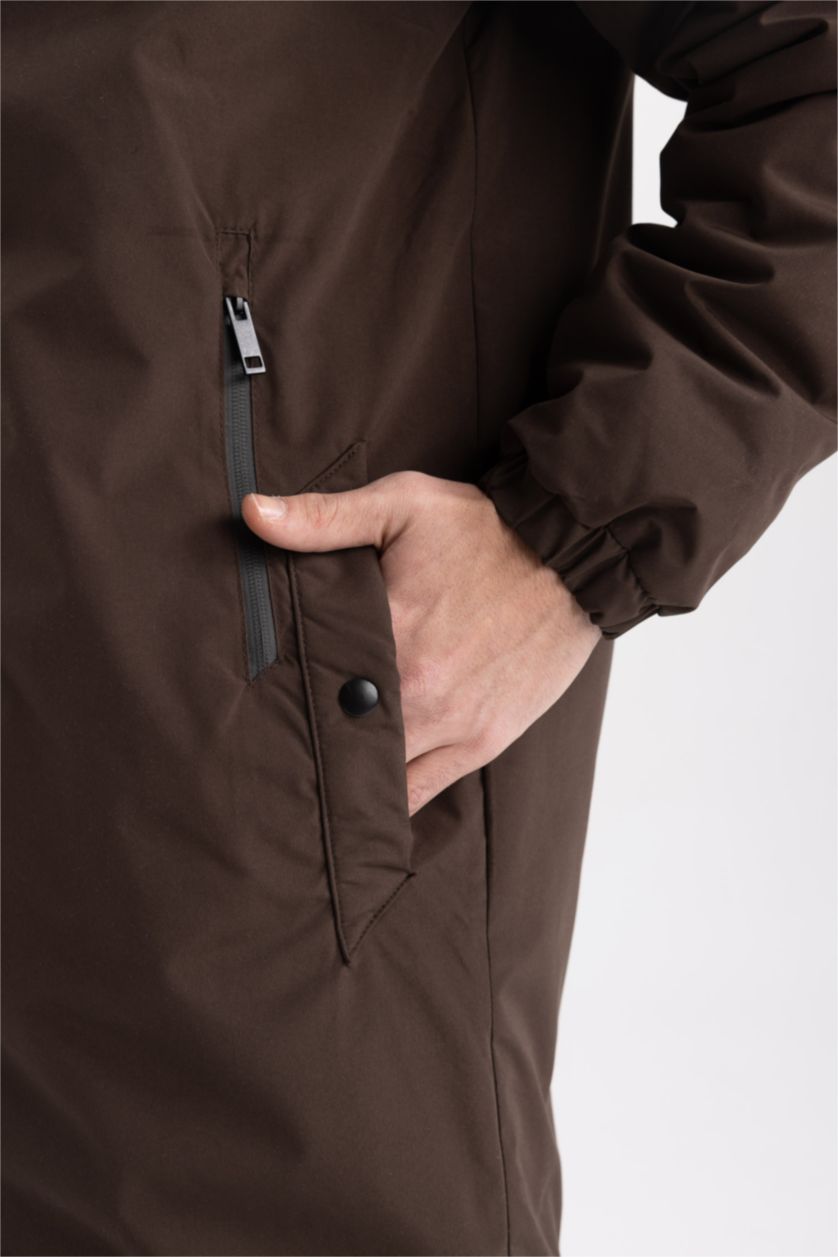 Erkek Kahve Slim Fit Kapüşonlu Mont Parka