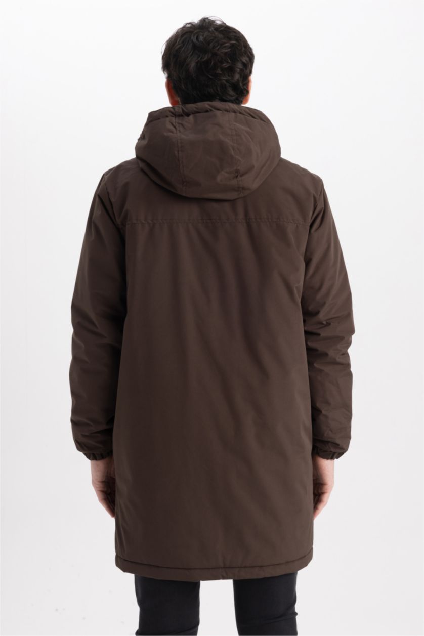 Erkek Kahve Slim Fit Kapüşonlu Mont Parka
