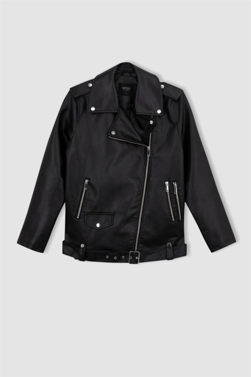 نساء أسود جاكيت جلد صناعي اوفر سايز