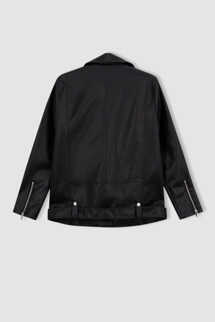 نساء أسود جاكيت جلد صناعي اوفر سايز