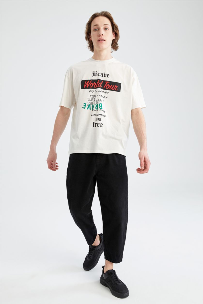 رجال اللون الحجري تي شيرت بأكمام قصيرة مطبوع عليه من الخلف رقبة مستديرة اوفر سايز