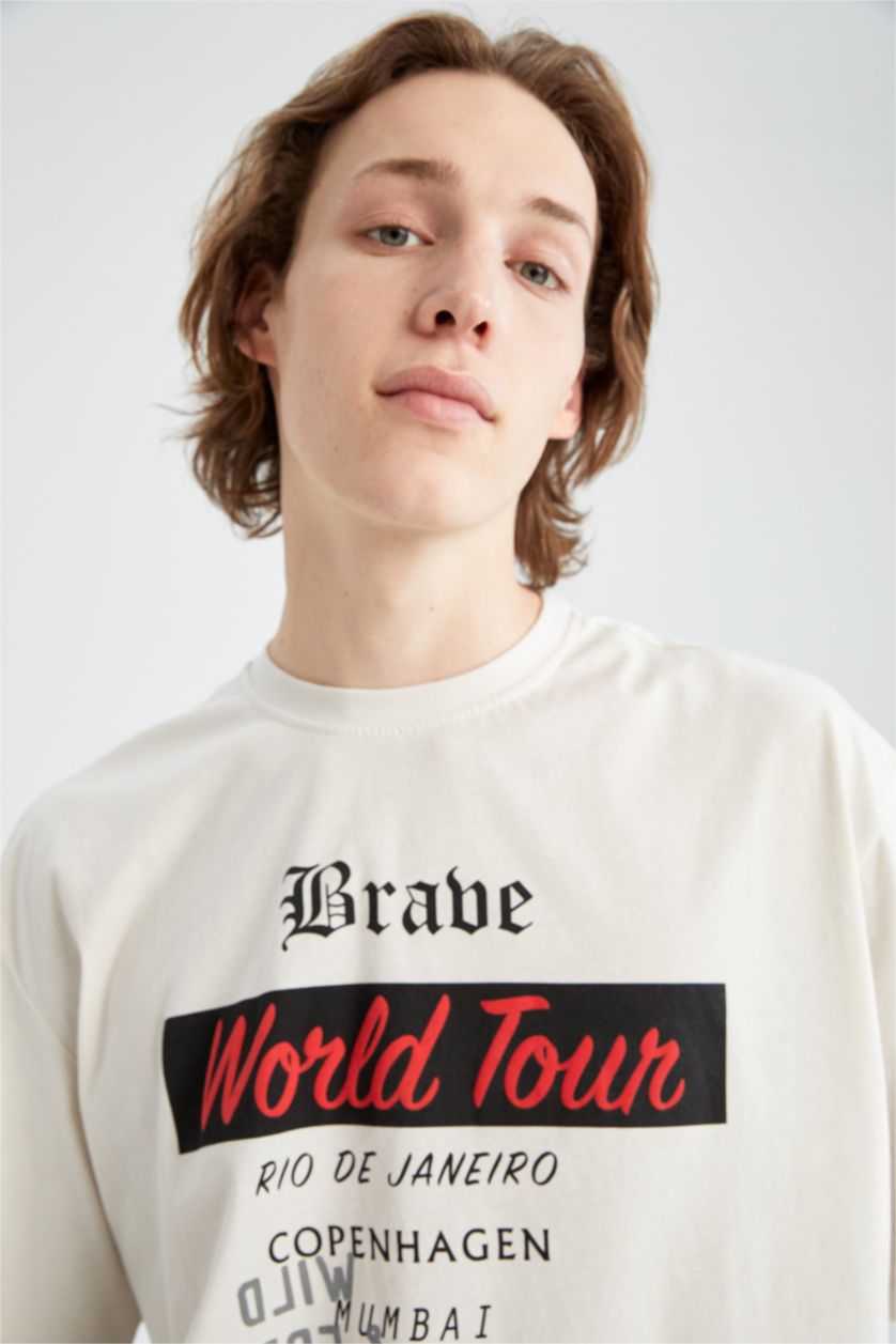 رجال اللون الحجري تي شيرت بأكمام قصيرة مطبوع عليه من الخلف رقبة مستديرة اوفر سايز