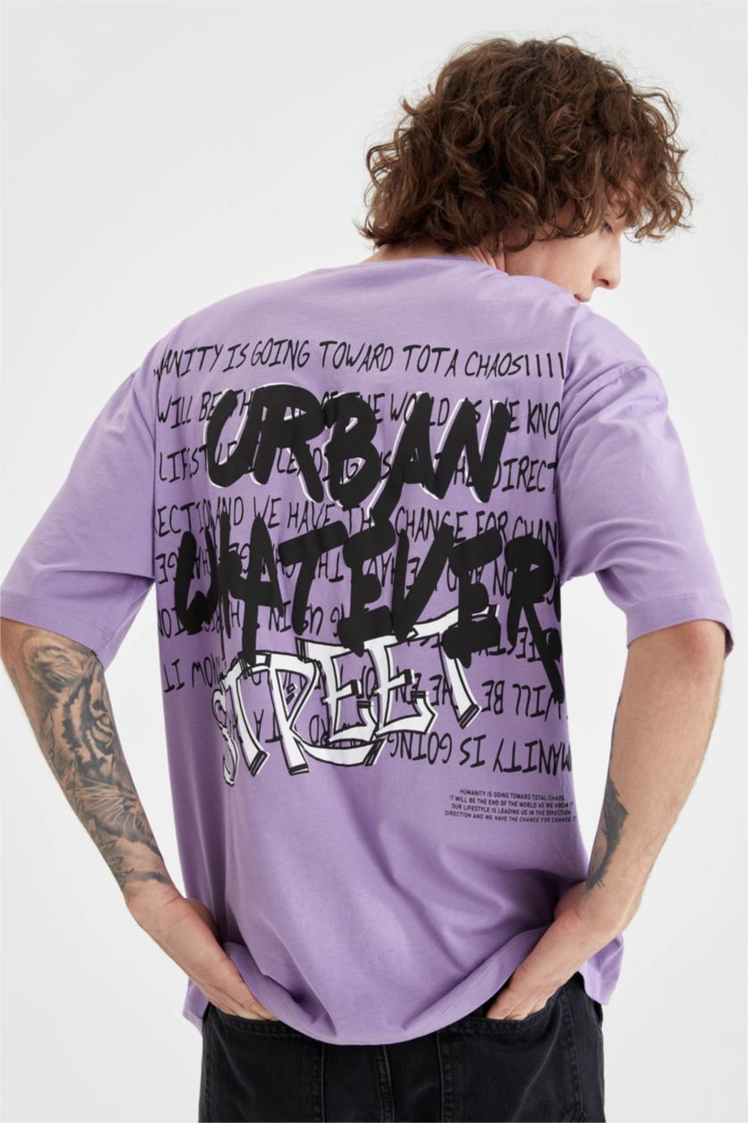 Erkek Lila Oversıze Kısa Kollu Tişört