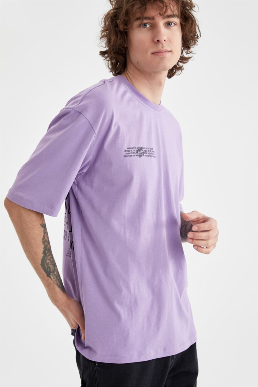 Erkek Lila Oversıze Kısa Kollu Tişört