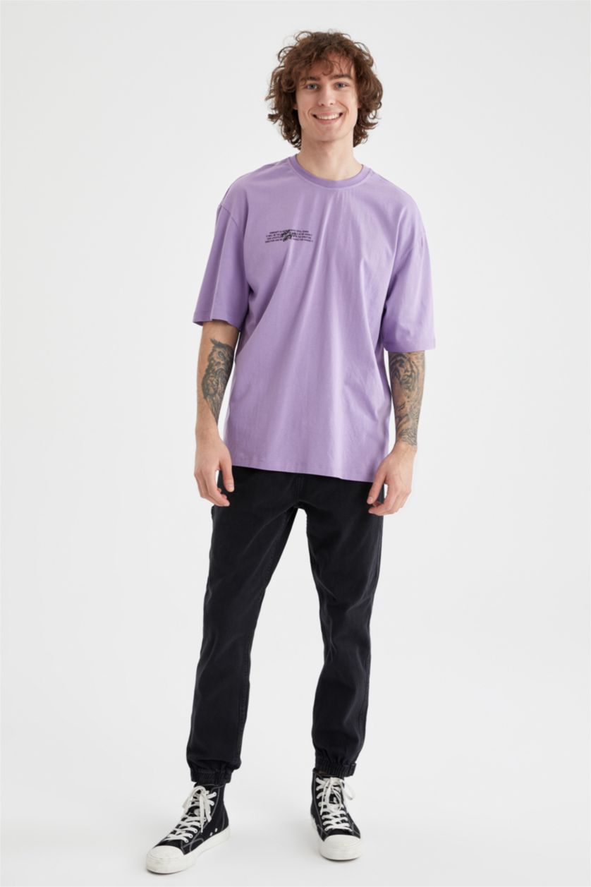Erkek Lila Oversıze Kısa Kollu Tişört