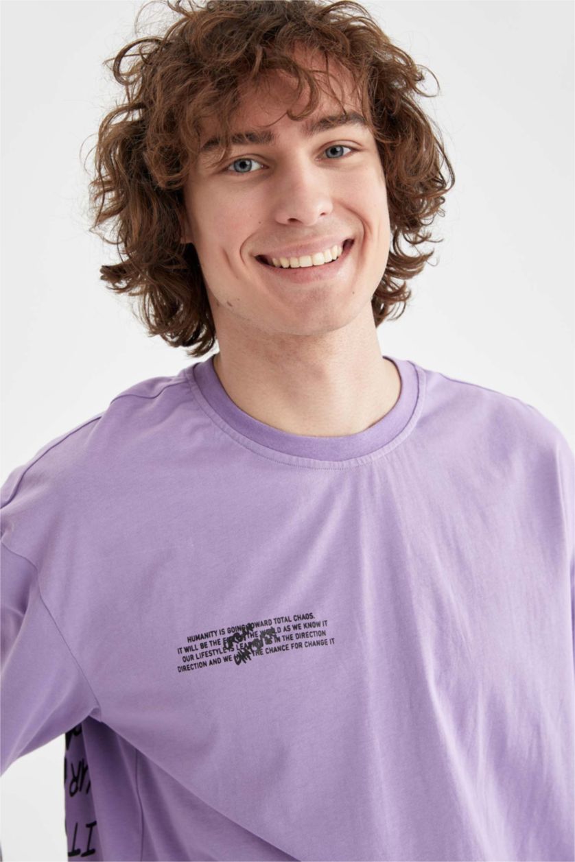 Erkek Lila Oversıze Kısa Kollu Tişört