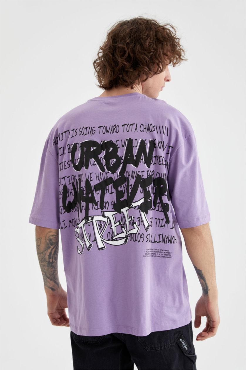 Erkek Lila Oversıze Kısa Kollu Tişört