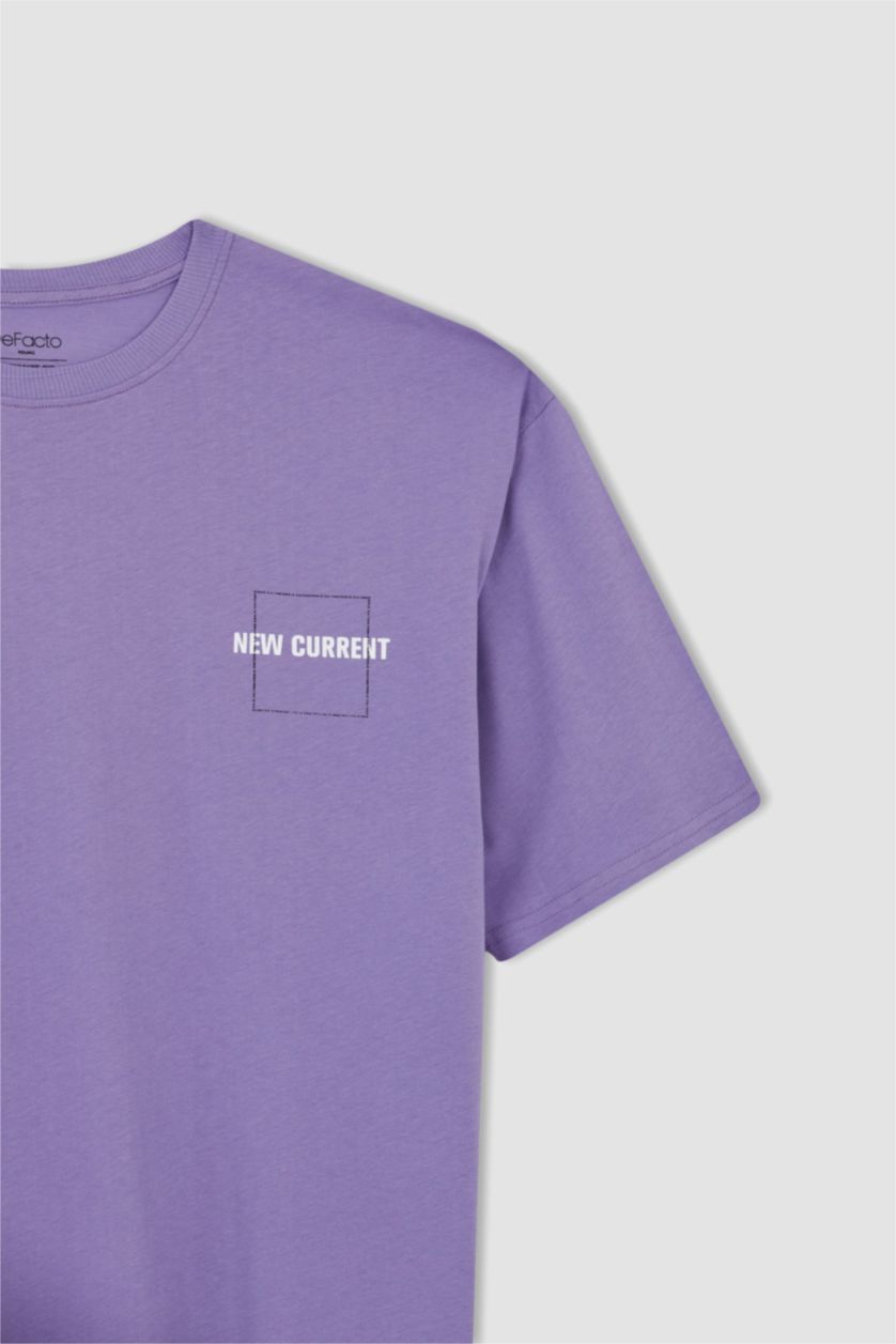 HOMME Violet T-shirt à manches courtes imprimé à col rond et coupe oversize