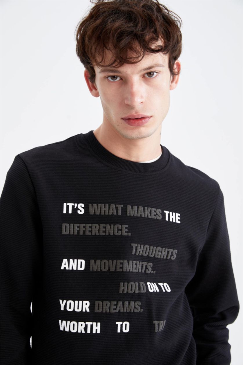 HOMME Noir Sweat- Shirt Coupe slim raccourcie Col rond Grand Manche Longue