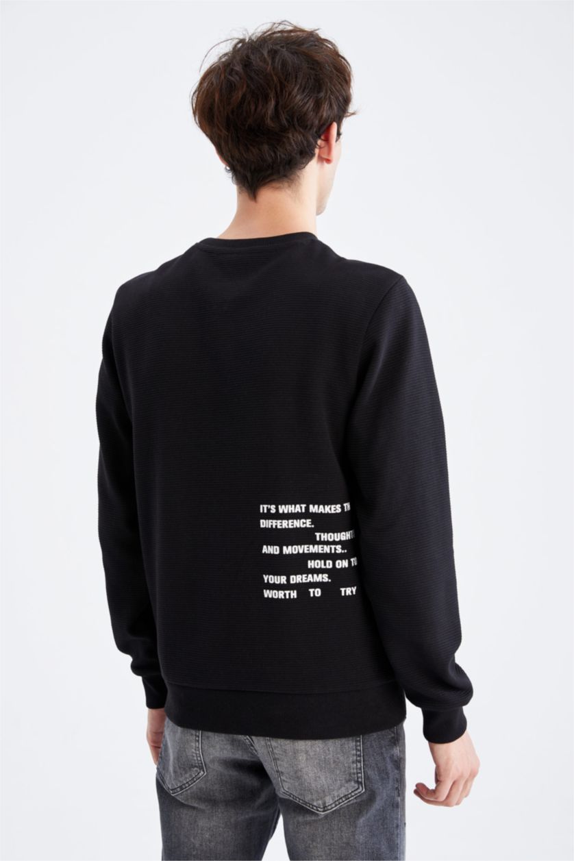 HOMME Noir Sweat- Shirt Coupe slim raccourcie Col rond Grand Manche Longue