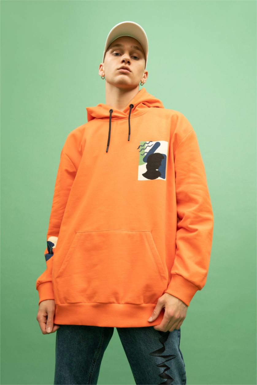 Man Orange Oversize Fit Thin Sweatshirt Fabric Sweatshirt