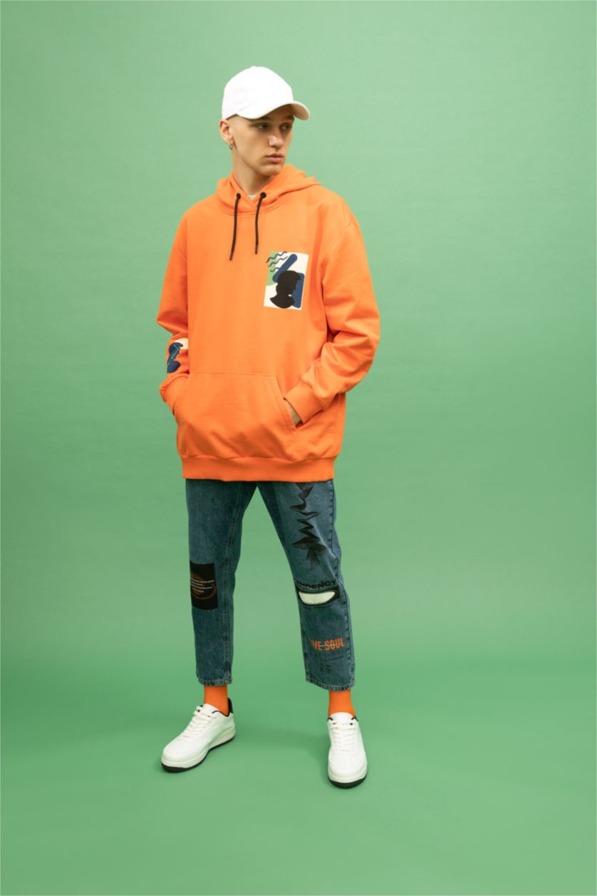 Man Orange Oversize Fit Thin Sweatshirt Fabric Sweatshirt