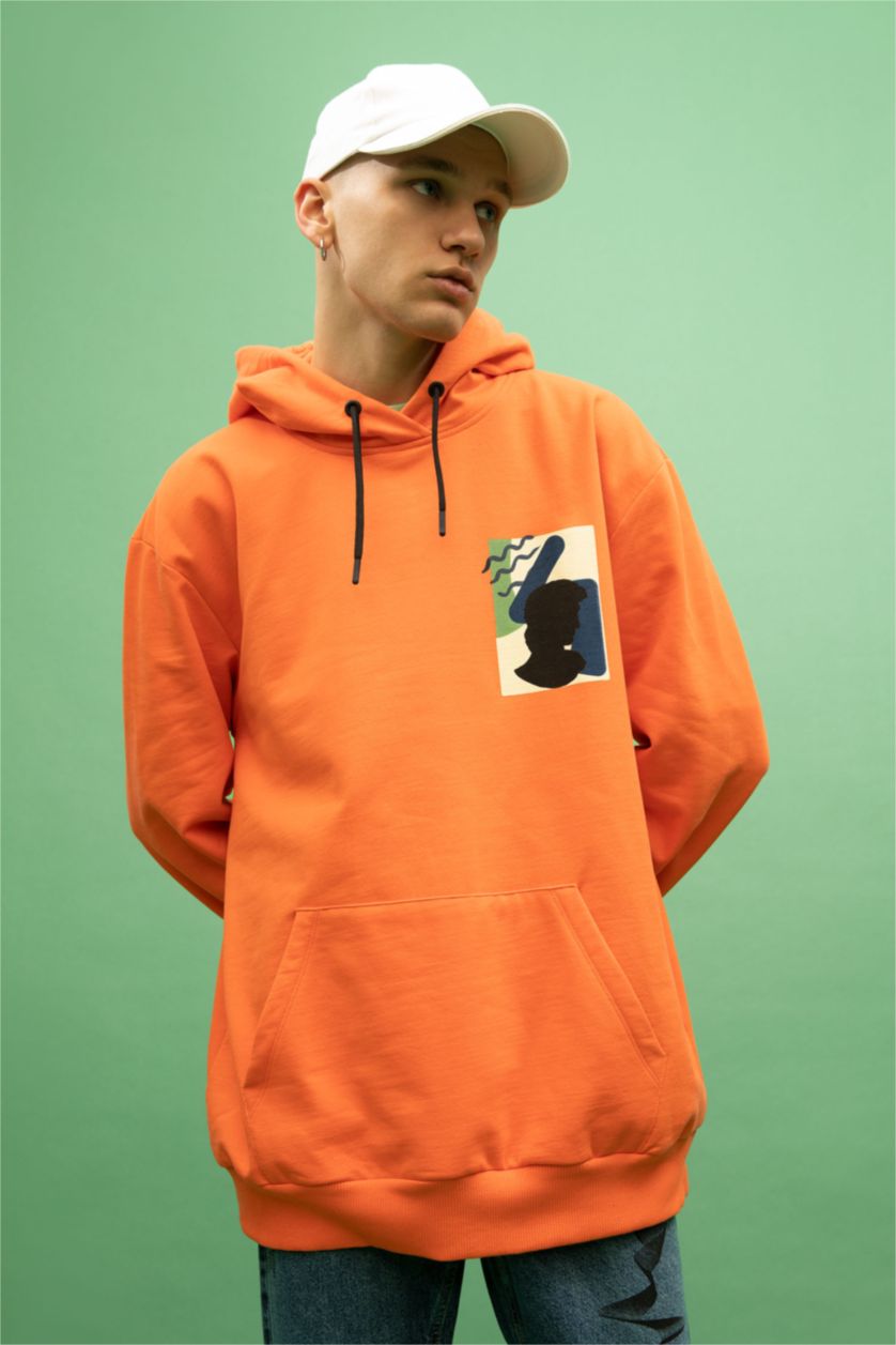 Man Orange Oversize Fit Thin Sweatshirt Fabric Sweatshirt