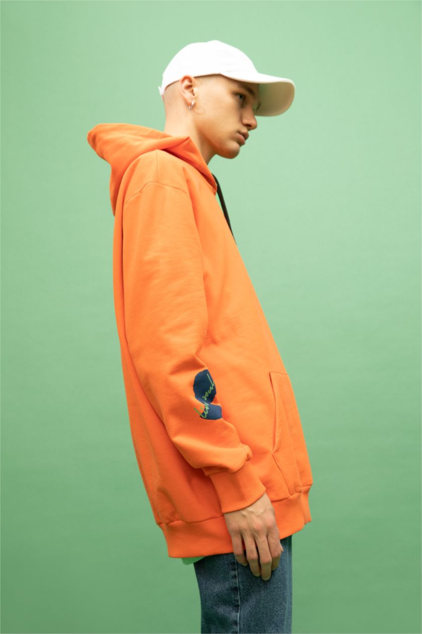 Man Orange Oversize Fit Thin Sweatshirt Fabric Sweatshirt