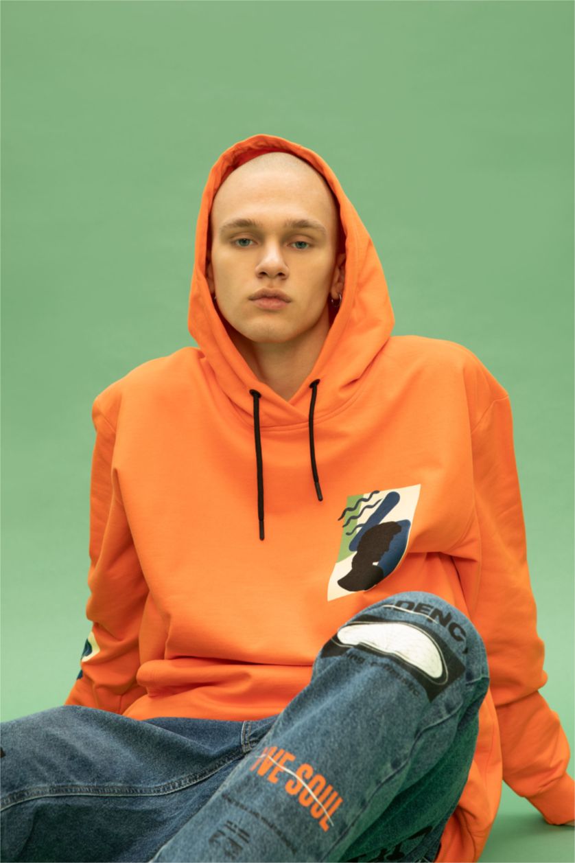 Man Orange Oversize Fit Thin Sweatshirt Fabric Sweatshirt